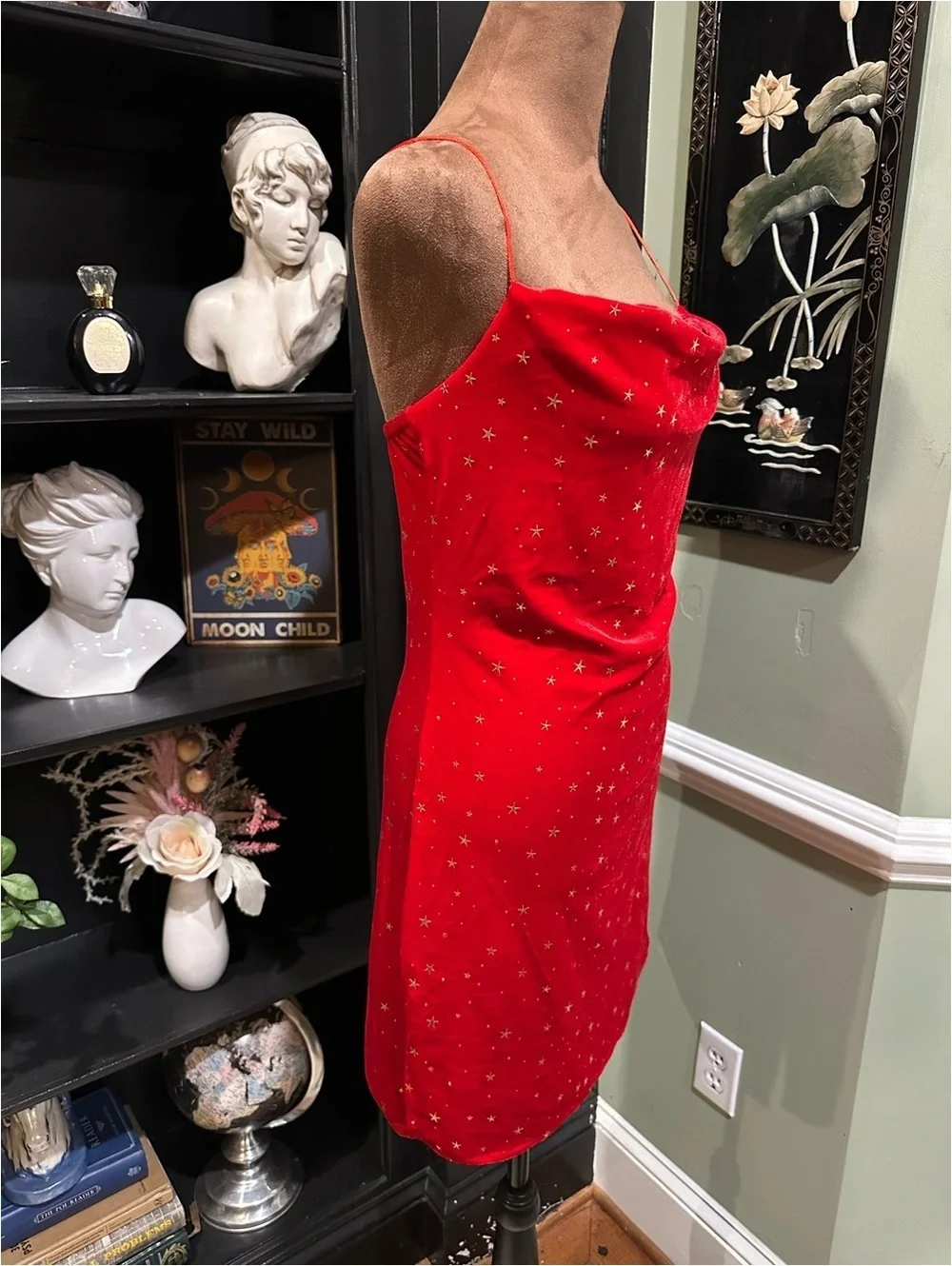 Zaful Red Velvet Celestial Star Mini Bodycon Dress – Size M